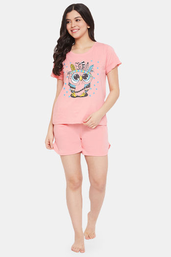 Buy Clovia Women's Cotton Printed Top & Shorts Set (Ls0410W22_Pink_M) at