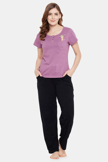 Buy Clovia Cotton Pyjama Set - Purple at Rs.2199 online