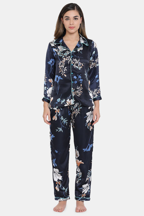 Clovia Satin Pyjama Set - Blue