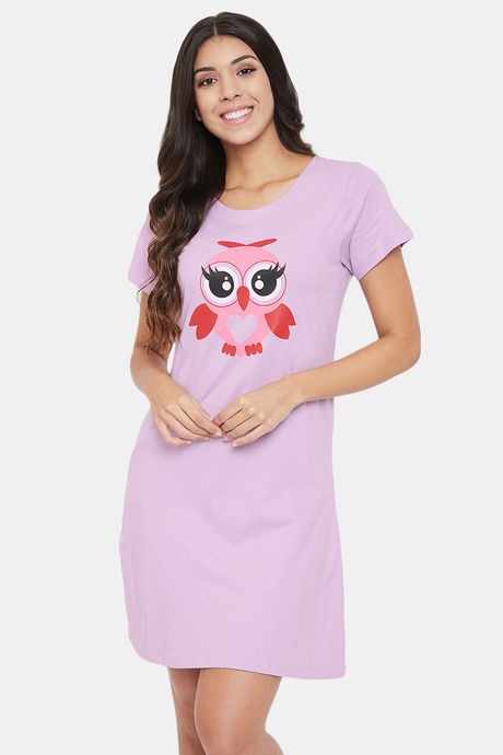 Buy Clovia Cotton Knee Length Nightdress Pink at Rs.1299 online Nightwear online