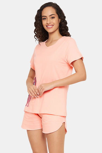 Clovia Pink Top With Shorts