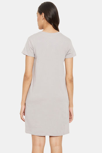 Buy Clovia Cotton Knee Length Nightdress - Grey at Rs.1899 online