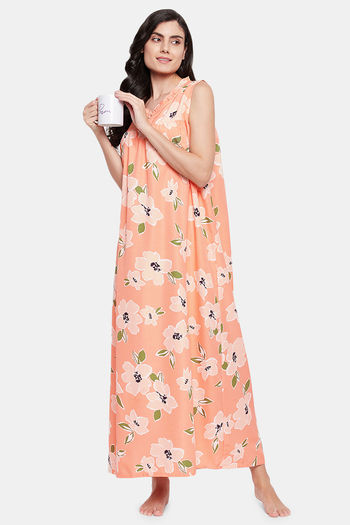 Buy Clovia Pink Floral Print Lace & Satin Maxi Nightdress With