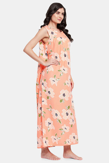 Buy Clovia Rayon Full Length Nightdress Peach at online