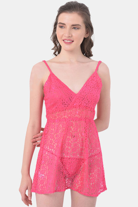 Clovia Lace Babydolls - Pink