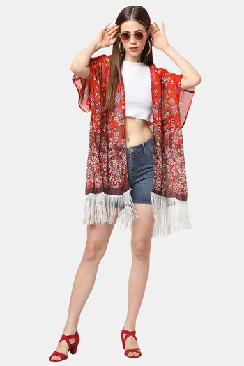Buy Cloth Haus Poly Georgette Wear Coverup Kimono - Red at Rs.1560 online | Swim Beach online
