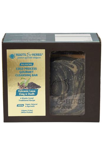 Buy Roots & Herbs Balancing Cold Process Gourmet Cleansing Bar - Volcanic Lava Clay & Oudh 110 g