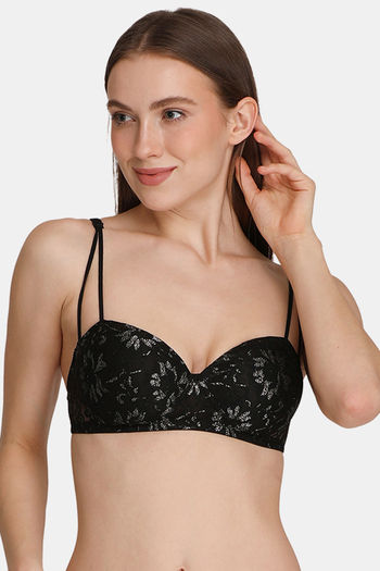 Buy Lotus Leaf Padded Non Wired 3/4th Coverage Lace Bra - Black at