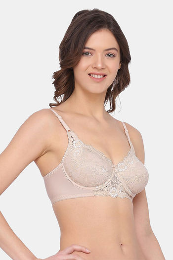 Buy Lotus Leaf Single Layered Wired Full Coverage Lace Bra - Nude at Rs.1299  online