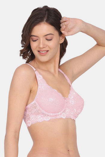 Buy Lotus Leaf Single Layered Wired Full Coverage Lace Bra - Pink