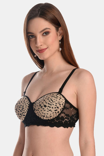 Buy Lotus Leaf Padded Non Wired 3/4th Coverage Lace Bra - Black at Rs.1299  online
