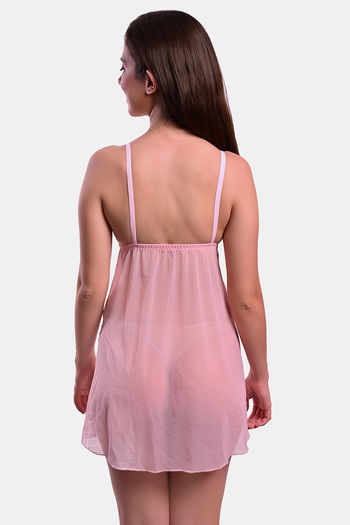 Buy Lotus Leaf Nylon Babydoll With Thong - Pink at Rs.899 online