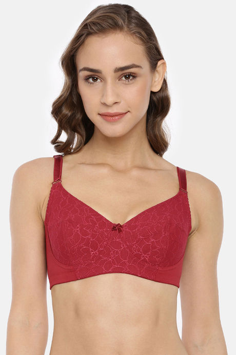 Zivame New Romance Double Layered Non Wired 3/4Th Coverage Lace Bra - Beet  Red