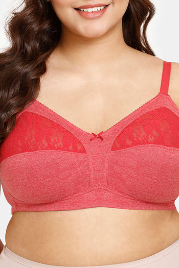 BigSaleDeals  Non-Padded Non-Wired Full Coverage Bra with Double Layered  Cups In Red - Cotton Rich