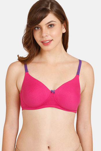 Buy Rosaline Fashion Padded Non Wired 3/4th Coverage T-Shirt Bra - Fuchsia  Red at Rs.360 online