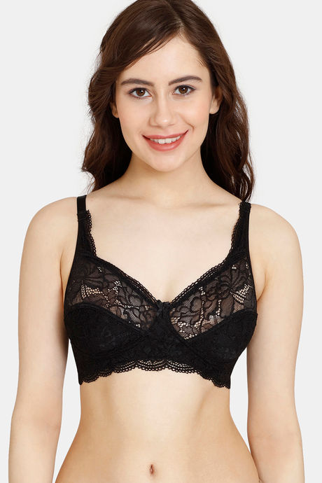 Buy Rosaline Everyday Single Layered Non Wired 3/4th Coverage Sheer Lace Bra  - Anthracite at Rs.599 online