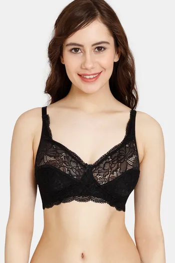 Buy Rosaline Everyday Single Layered Non Wired 3/4th Coverage Sheer Lace Bra - Anthracite