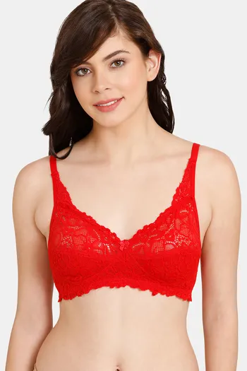 Buy Rosaline Everyday Single Layered Non Wired 3/4th Coverage Sheer Lace  Bra - Barbados Cherry at Rs.337 online