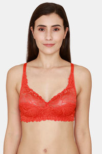 Buy Rosaline Everyday Single Layered Non Wired 3/4th Coverage Lace Bra - Cherry Tomato