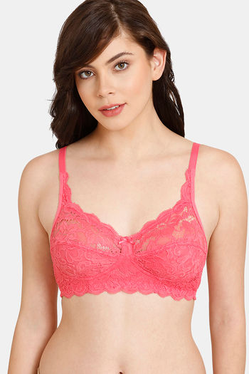 Buy Rosaline Everyday Single Layered Non Wired 3/4th Coverage Lace Bra - Pink Lemonade