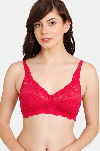Buy Rosaline Everyday Single Layered Non Wired 3/4th Coverage Sheer Lace Bra - Pink Peacock