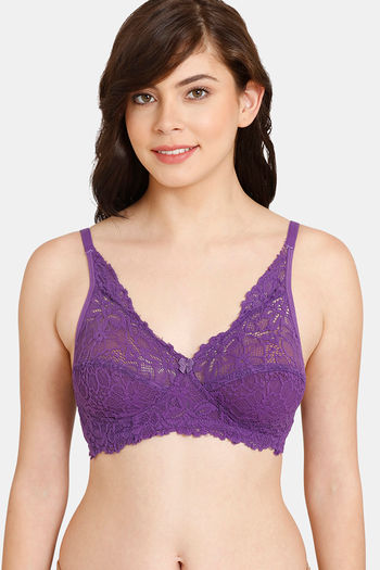 Buy Rosaline Everyday Single Layered Non Wired 3/4th Coverage Sheer Lace Bra - Prism Violet
