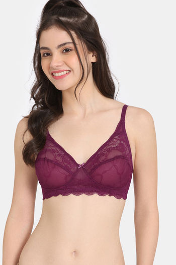 Rosaline Everyday Single Layered Non Wired 3/4th Coverage Sheer Lace Bra - Raspberry Radiance
