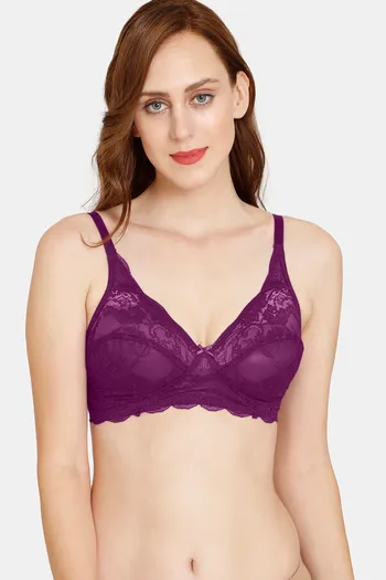 Buy Rosaline Everyday Single Layered Non Wired 3/4th Coverage Sheer Lace Bra  - Raspberry Radiance at Rs.524 online