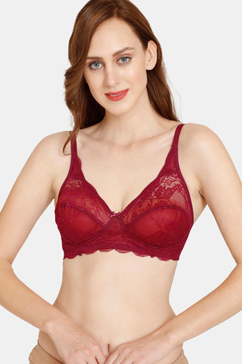 Rosaline Everyday Single Layered Non Wired 3/4th Coverage Sheer Lace Bra -  Raspberry Radiance