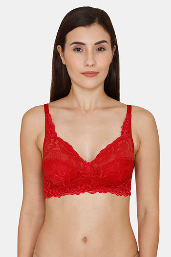 Buy Rosaline Everyday Single Layered Non Wired 3/4th Coverage Sheer Lace Bra - Rhythmic Red