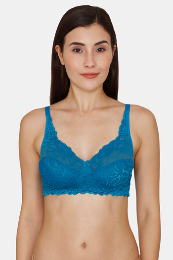 Buy Rosaline Everyday Single Layered Non Wired 3/4th Coverage Sheer Lace Bra - Saxony Blue