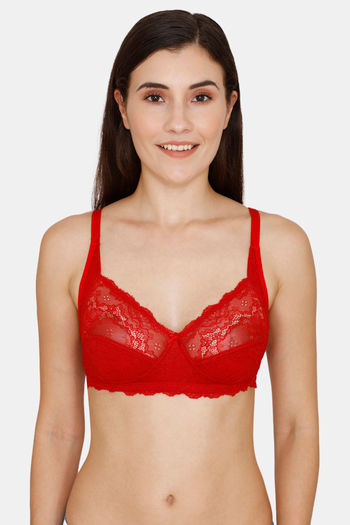 Buy Rosaline Everyday Single Layered Non Wired 3/4th Coverage Sheer Lace Bra - Barbados Cherry2