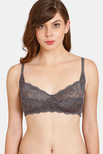 Buy Rosaline Everyday Single Layered Non Wired 3/4th Coverage Sheer Lace  Bra - Forged Iron at Rs.245 online