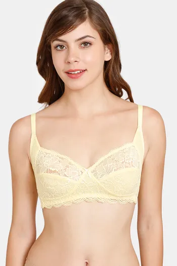 Buy Rosaline Everyday Single Layered Non Wired 3/4th Coverage Sheer Lace Bra  - Mellow Yellow at Rs.262 online