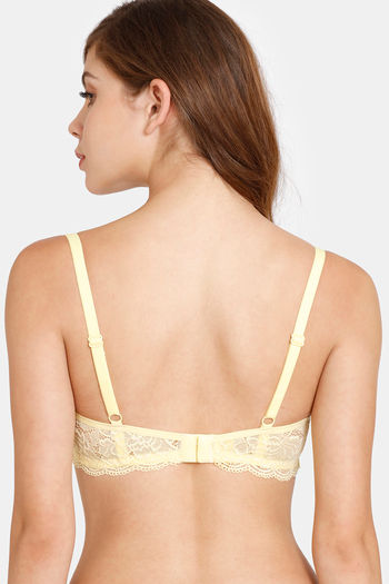 Buy Rosaline Everyday Single Layered Non Wired 3/4th Coverage Sheer Lace Bra  - Mellow Yellow at Rs.262 online