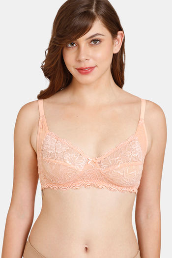 Buy Rosaline Everyday Single Layered Non-Wired 3/4th Coverage Lace Bra - Salmon