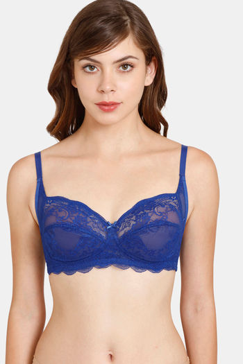 Buy Rosaline Everyday Single Layered Non Wired 3/4th Coverage Sheer Lace Bra - Sodalite Blue2