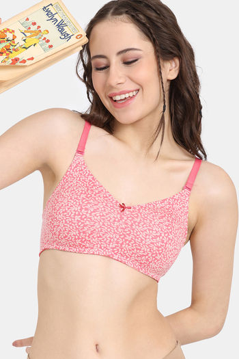 Buy Rosaline Everyday Double Layered Non-Wired 3/4th Coverage T-Shirt Bra - Pink Print