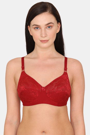 Buy Rosaline Everyday Double Layered Non Wired 3/4th Coverage Lace Bra -  Maroon at Rs.320 online