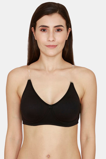 Rosaline Everyday Double Layered Non Wired Medium Coverage T-Shirt Bra With Transparent Straps - Anthracite