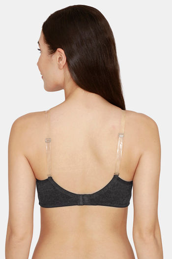 Buy Rosaline Everyday Double Layered Non Wired Medium Coverage T-Shirt Bra  With Transparent Straps - Anthracite at Rs.419 online