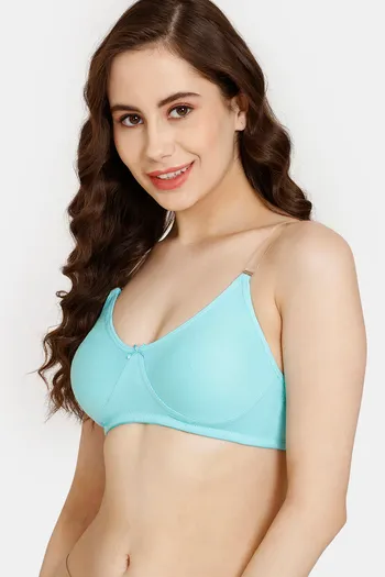 Buy Rosaline Everyday Double Layered Non Wired Medium Coverage T-Shirt Bra  With Transparent Straps - Aruba Blue at Rs.245 online
