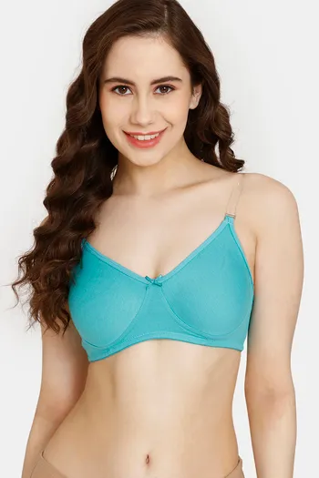 Buy Rosaline Everyday Double Layered Non Wired Medium Coverage T-Shirt Bra With Transparent Straps - Baltic