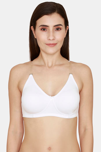 Buy Rosaline Everyday Double Layered Non Wired Medium Coverage T-Shirt Bra With Transparent Straps - Bright White2