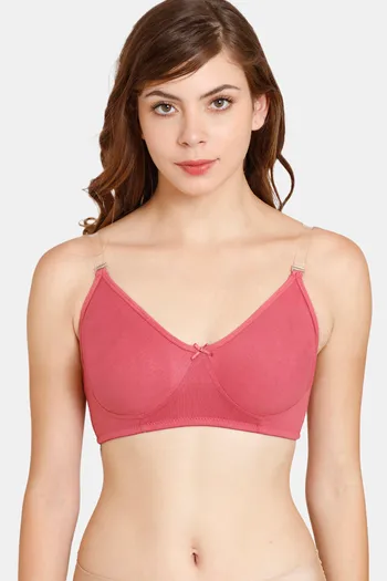 Buy Rosaline Everyday Double Layered Non-Wired Medium Coverage T-Shirt Bra With Transparent Straps - Malaga
