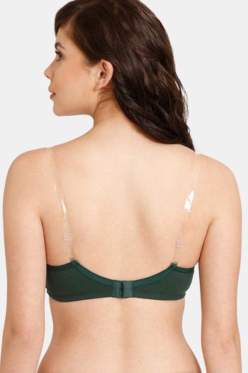 Buy Rosaline Everyday Double Layered Non Wired Medium Coverage T-Shirt Bra  With Transparent Straps - Pine Grove at Rs.245 online