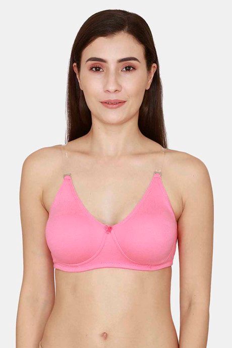 Pink Polyester and Cotton Ladies Transparent Strap Padded Bra