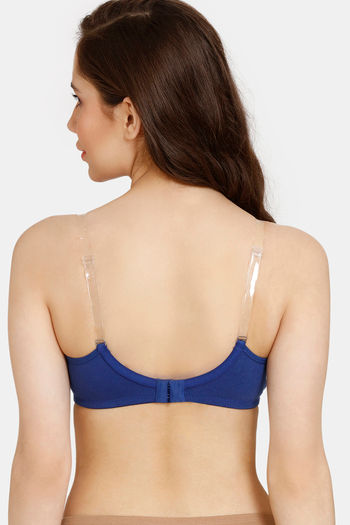 Buy Rosaline Everyday Double Layered Non Wired Medium Coverage T-Shirt Bra  With Transparent Straps - Sodalite Blue at Rs.245 online