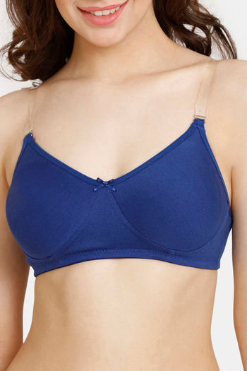 Buy Rosaline Everyday Double Layered Non Wired Medium Coverage T-Shirt Bra  With Transparent Straps - Sodalite Blue at Rs.245 online