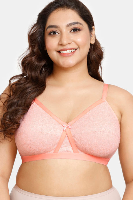 Buy Rosaline Everyday Single Layered Non-Wired 3/4th Coverage Sheer Lace Bra  - Salmon at Rs.263 online